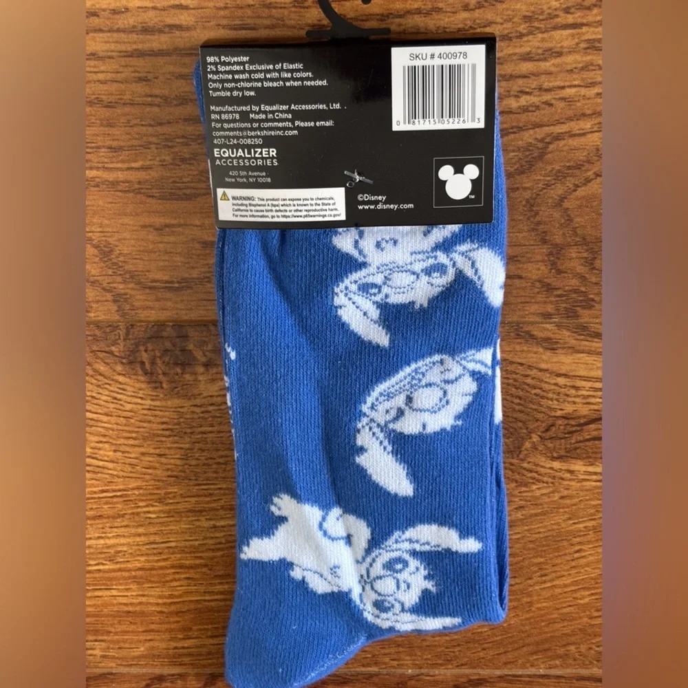 Disney Blue Crew Socks with White Stitch Character Print